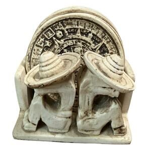 Mexican Folk Art Ceramic Coaster 5 Piece Set Hombres Sombreros Siesta Carved Men